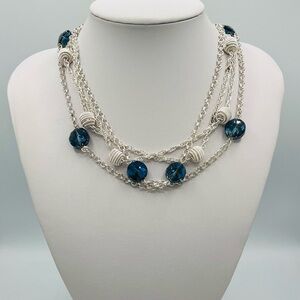 Monet Silvery Spring Blue Crustal Beaded Chain  2 Strand Necklace 32”